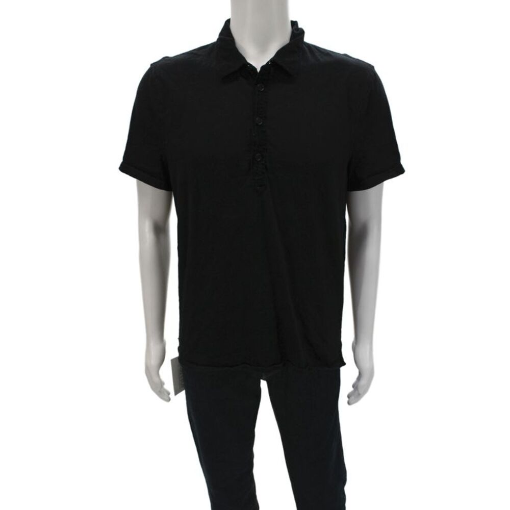 John Varvatos Star USA Mens Button-Down Polo Black Collared Short Sleeve Size L